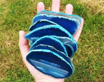 100 agate slices blue, wedding favor agate, bulk geode slices, 100 crystal geode slice, blue agate place saver, bulk crystal slices blue 100