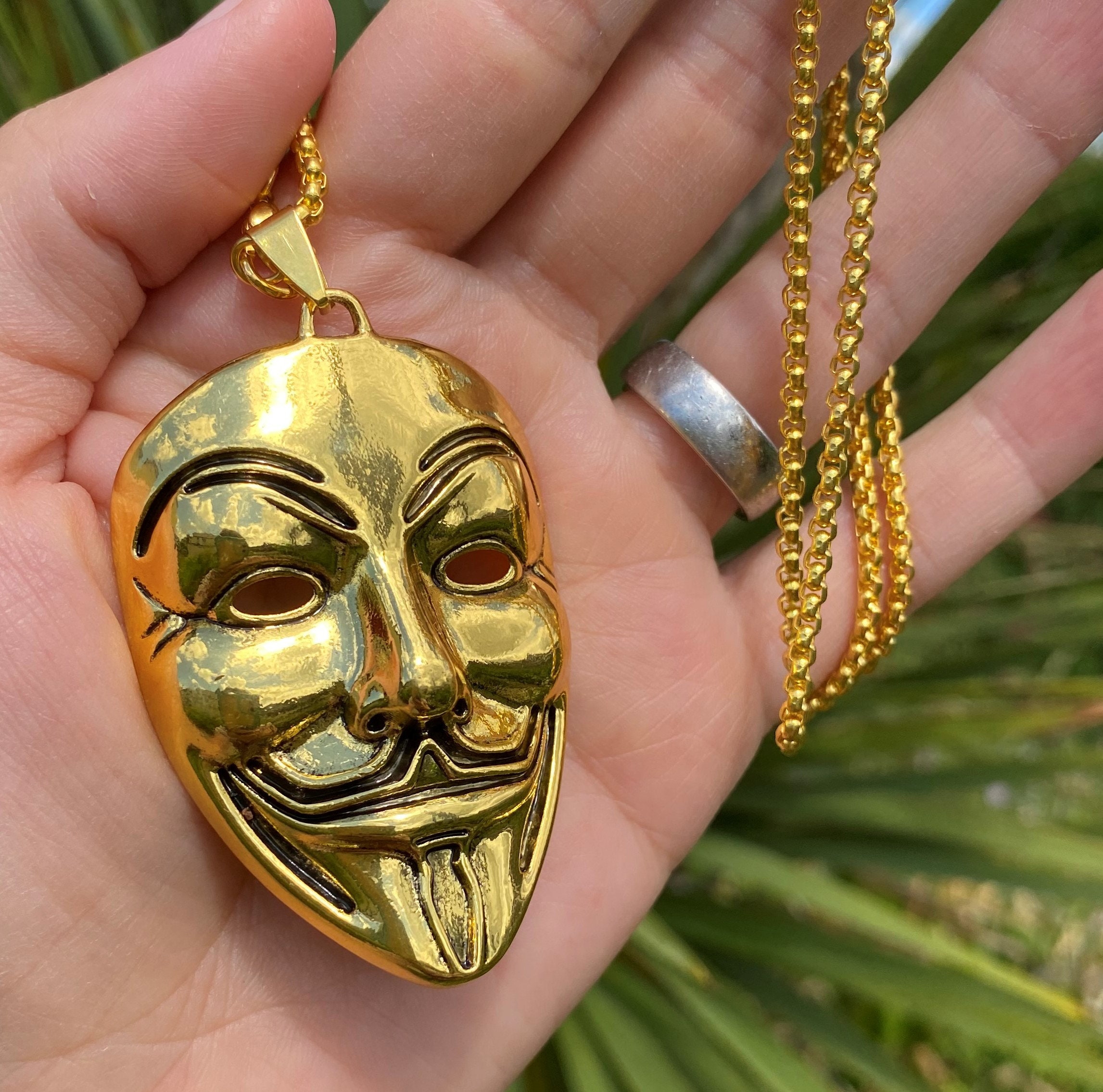 Guy fawkes mask gold Vendetta pendant uk guy fawkes Etsy