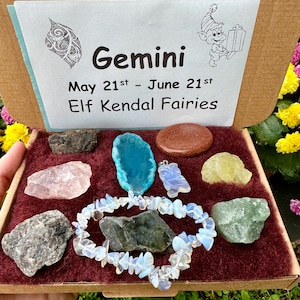 Gemini crystal pack, birthday zodiac gems, Birthstone treat gemini, spiritual minerals box, healing crystals set, rough crystal gift geminis