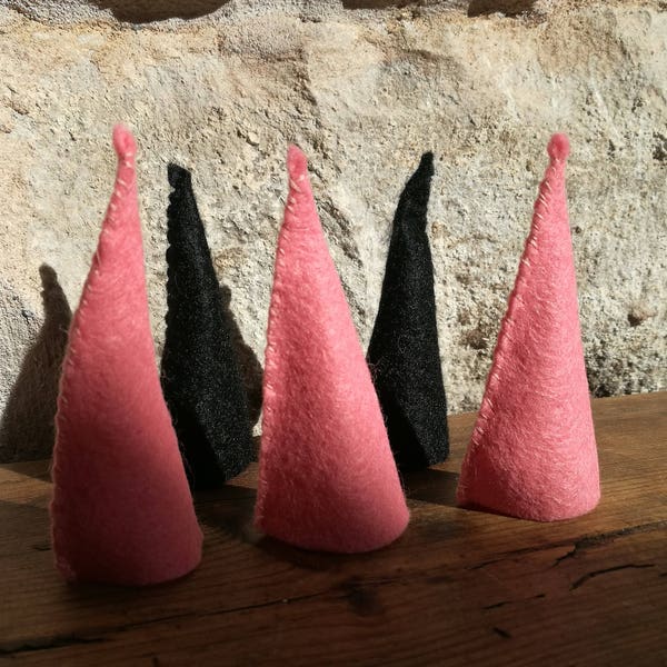 pink witch hats, kitchen witch hat, black witch hat, mini Halloween hat, black witch hat, mini samhain hat, peg doll witch hats, magick hat