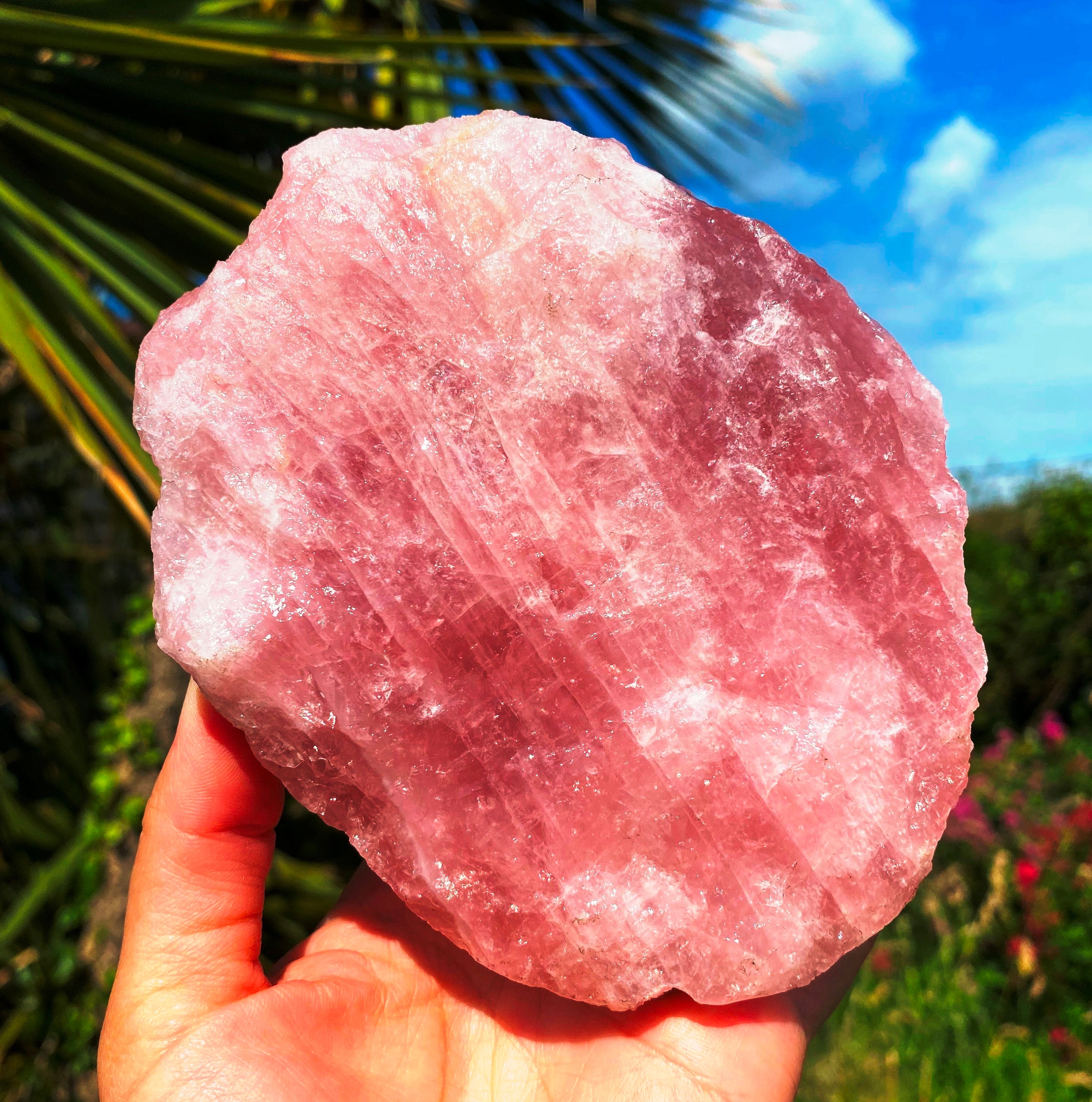 raw crystal pink quartz chunk, rough rose quartz, healing rose quartz…