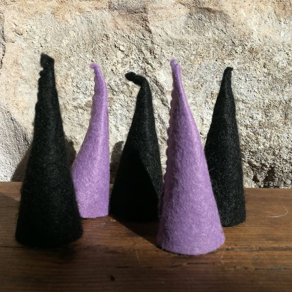 mini witch hats, kitchen witch hat, purple witch hat, mini Halloween hat, black witch hat, mini samhain hat, peg doll witch hats, magick hat