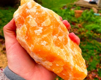 fiery health orange calcite chunk, rough orange healing raw, natural crystal, fairy stone, energy happy stone gifts. christmas xmas present