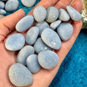 Blue angelite tumbled gem angelite tumblestone baby blue tumbles powder blue rock sky blue angelite arctic crystal polished rocks angelites