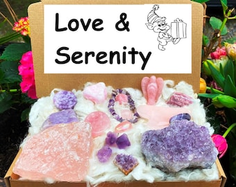 crystals box set, Pink crystal set, Love & Tranquility,  crystal set, Elf crystal box, Raw crystals set, Rainbow Chakra gemstone quartz pack