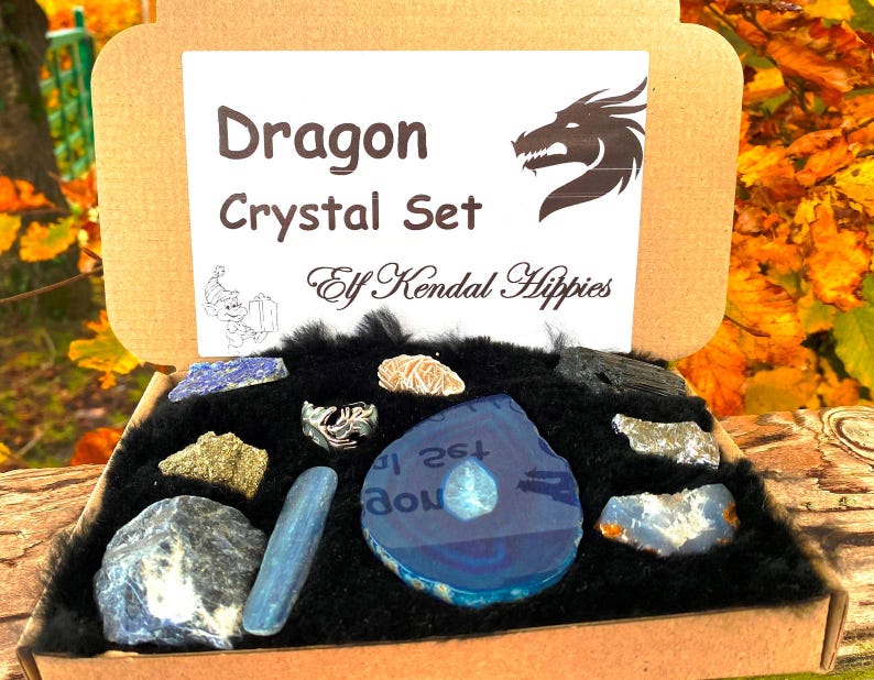 Self love crystal box box set spiritual gift crystals set self care kit gem stone gift Postive energy letterbox set healer stone pack Elf uk Dragon crystal box