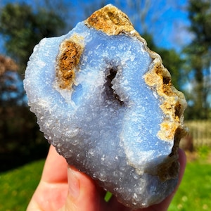Raw blue lace 362g agate called Tranquillity Harbor, of magical beauty with druzy caves and crystal points too, shipped free worldwide now