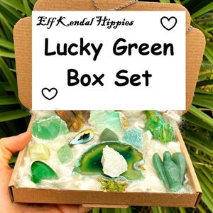Self love crystal box box set spiritual gift crystals set self care kit gem stone gift Postive energy letterbox set healer stone pack Elf uk Lucky Green box set