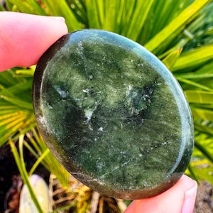 Polished Nephrite Jade Worry Stone: Pocket Crystal for Calm & Protection