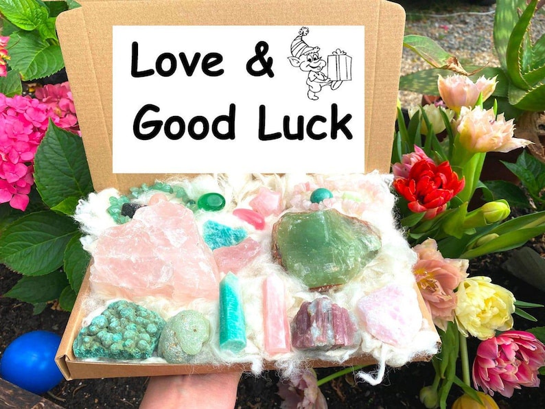 Self love crystal box box set spiritual gift crystals set self care kit gem stone gift Postive energy letterbox set healer stone pack Elf uk Love and Good luck