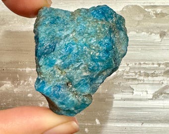 raw turquoise 47g apatite specimen by the elf. A natural gorgeous mermaid blue turquoise apatite, just right for your crystal collector