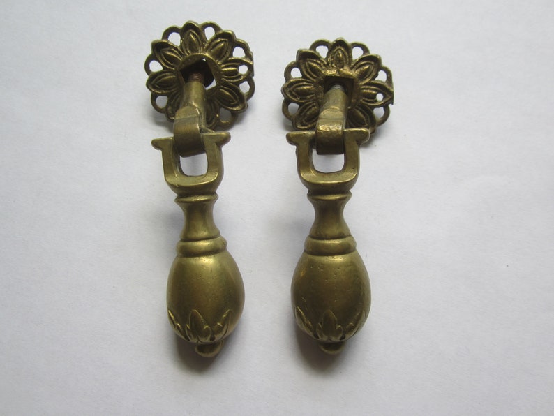 Antique Solid Brass Pair Victorian East Lake Furniture Drop