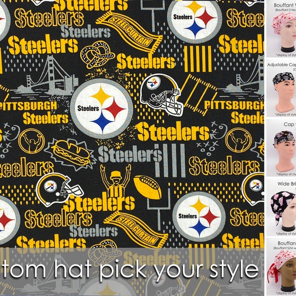 Custom Pittsburgh Steelers Scrub Hat - Pick Your Style, Gift for Nurse, Gift for Surgeon, Add Embroidery Option