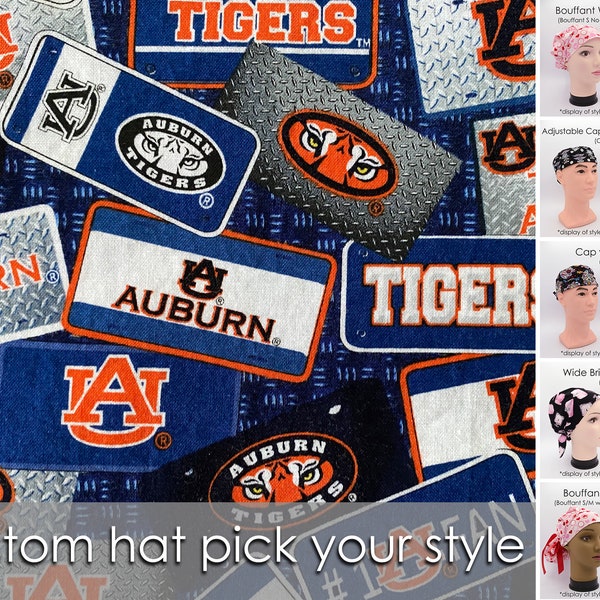 Auburn Tigers License Plates Scrub Hat - Pick Your Style, Gift for Nurse, Gift for Surgeon | Add Embroidery Option