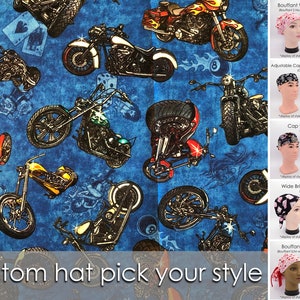 Custom blue Motorcycle Scrub Hat - Pick Your Style, Gift for Nurse, Gift for Surgeon | Add on EMBROIDERY Option
