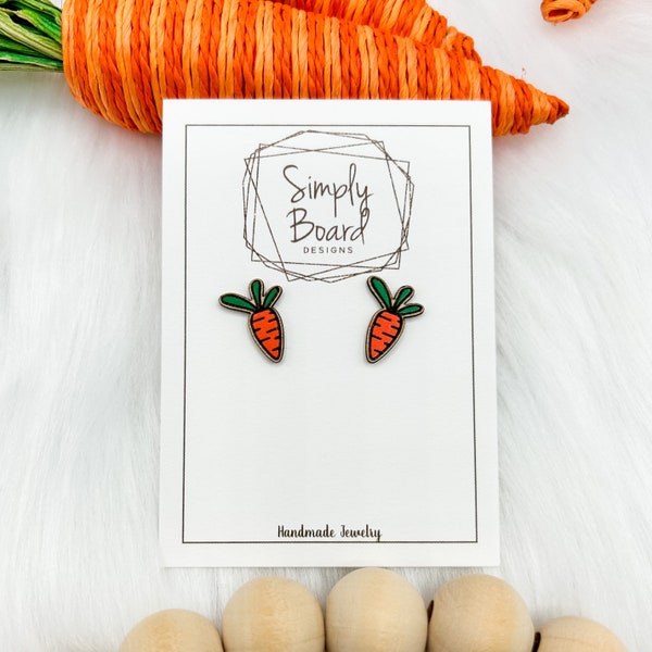 Easter Carrot Earrings, Carrot Earrings, Spring Earrings, Hand-Painted Wood Earrings, Wood Jewelry, Easter Jewelry, Hypoallergenic