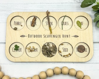 Nature Scavenger Hunt Board Game, Outdoor Scavenger Hunt, Wood Game Board, Montessori Wood Game Board, Easter Basket Gift, Stocking Stuffer