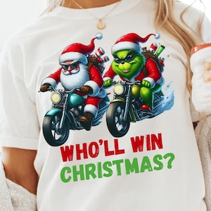 Santa en Grinch-motorfiets, Race Christmas, png-clipart digitale download