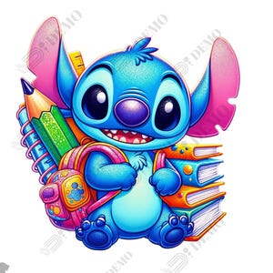 Stitch Back to School PNG, Cute Stitch Clipart PNG, Transparent Stitch PNG, High Quality Clipart, Instant Download for Crafts