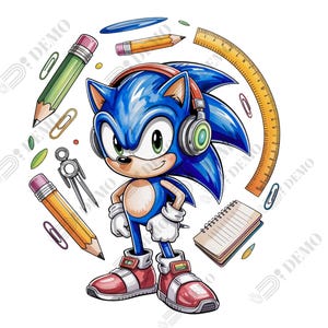 Sonic Back to School PNG: Kids Gamer Shirt Sublimation Design (Instant Download