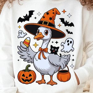 Silly Goose Halloween PNG: Witch Goose, Pumpkin Cat Clipart (Digital Download)