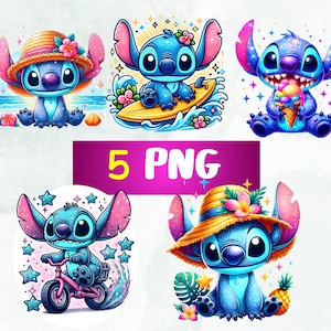 Stitch 5 PNG, Bundle Stitch PNG,  5 Stitch png, Cute Stitch Clipart, instant download, TRANSPARENT background