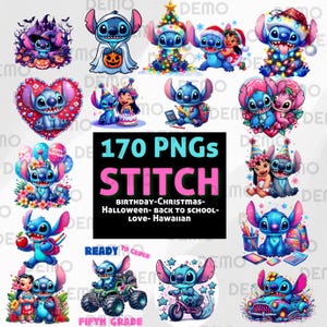 Stitch bundle PNG, 170 clipart Stitch PNGs, transparent background, Cute Hawaiian, Clipart Good quality, instant download