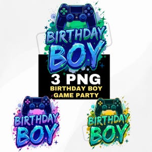 Gamer Birthday Boy PNG - Video Game Party Sublimationsdesign für T-Shirts & Mehr, 3 verschiedene Farben