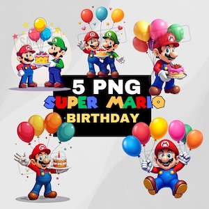 Super Mario Birthday PNG Clipart Bundle (Digital Download)