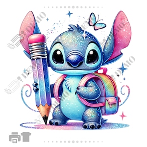 Stitch back to school PNG, clipart Stitch PNG, Stitch PNG transparents, mignon Stitch back to school Clipart bonne qualité, téléchargement immédiat