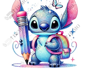 Stitch back to school PNG, clipart Stitch PNG, Stitch PNG transparent, Cute Stitch back to school Clipart Good quality, instant download