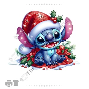 Stitch Christmas PNG | Clipart Stitch PNG | Transparent Background | Cute Stitch Glitter sparkle Christmas | Good Quality | Instant Download