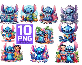 Stitch back to school 10 PNGs, clipart Stitch PNG, 10 stitch clipart, Cute back to school Clipart Good quality, instant download