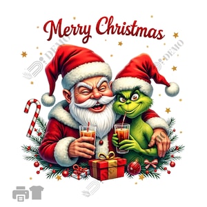 Santa and Grinch Christmas Illustration | Festive Holiday Decor | Funny Xmas Art for Gifts and Home Decor, png file, funny Santa and Grinch