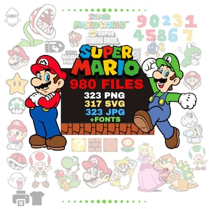 Super Mario SVG Bundle for Cricut and Sublimation, Mario Cut Files, Mario Clipart, Super Mario Font, Mario PNG, high quality, clipart svg