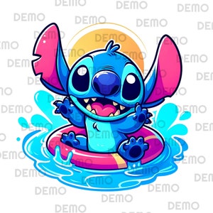 Stitch in pool PNG, Stitch PNG,  Stitch PNG, Cute Stitch Clipart, instant download