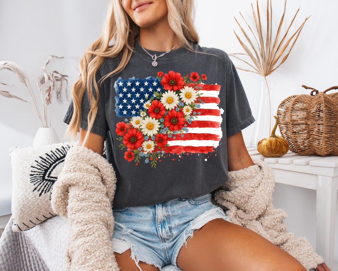 4th of July PNG, Floral American Flag PNG, Retro Patriotic Png Design ...
