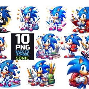 Sonic back to school PNG Bundle, clipart Sonic 10 PNGs,  PNG transparent, Cute Sonic back to school Clipart Good quality, instant download