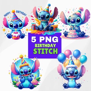 Stitch birthday hat and balloons PNG, bundle clipart Stitch PNG, transparent  background , Cute,  Clipart Good quality, instant download