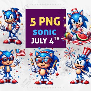 5 PNG ソニック・ヘッジホッグ 漫画 デジタルデザインアート | 7月4日 鮮やかな色彩のPNG昇華デザイン | 高解像度のインスタントデジタルダウンロード