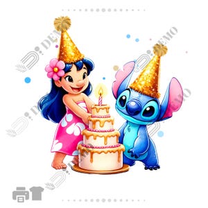 Lilo Stitch birthday hat PNG, clipart Stitch PNG, Lilo PNG transparent, Cute Stitch Clipart Good quality, instant download