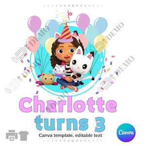 Gabby Dollhouse PNG | gabby birthday Prints and Ornaments | Cute gabbys birthday design & customizable template in Canva