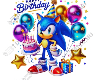 Sonic birthday hat and balloons PNG, clipart sonic the hedgehog PNG, transparent  background, Clipart Good quality, instant download