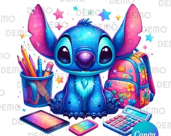 Stitch back to school PNG, clipart Stitch PNG, Stitch PNG transparent, Cute Stitch back to school Clipart Good quality, instant download