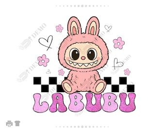 Trending Pink Cartoon Character labubu Design, Perfect Gift for Kids, checkered Doll For Kids Girls Png, Funny Cartoon Png