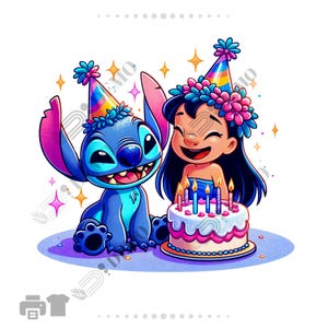 Lilo Stitch birthday hat PNG, clipart Stitch PNG, Lilo PNG transparent, stitch png, Cute Stitch Clipart Good quality, instant download