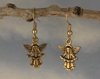 Dangle Angel Earrings: Antique Silver or Gold, Nickel-Free