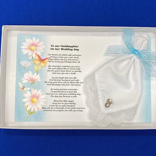 Our Goddaughter, on Your Wedding Day, Wedding Handkerchief, & Angel Pin Set,