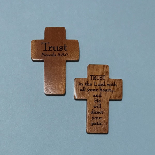 TRUST Proverbs 3:5-6 Wooden Pocket Cross