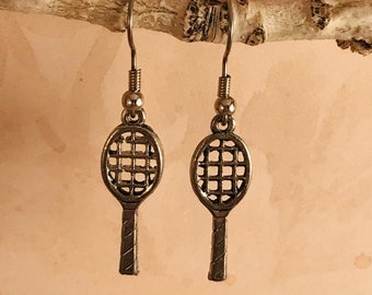 Tennis Racket Earrings: Antique Gold or Silver, Sports Jewelry